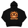 Black oversized Halloween Jack-O-Lantern Hoodie with glowing orange pumpkin graphic